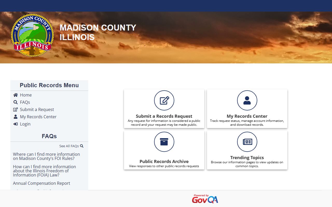 Madison County Public Records Center used to request jail booking photos and mugshots