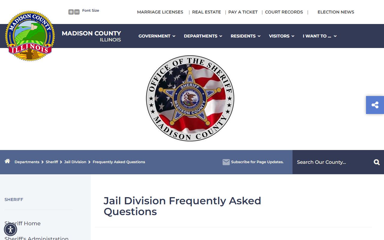 Madison County jail FAQ describing charge and bond access for Madison County inmate records