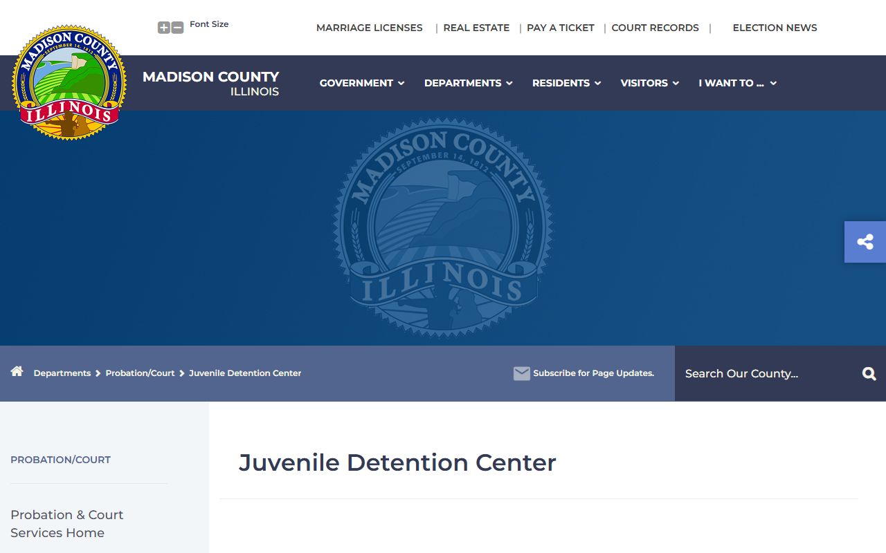Madison County Juvenile Detention Center page describing the 49-bed youth detention facility