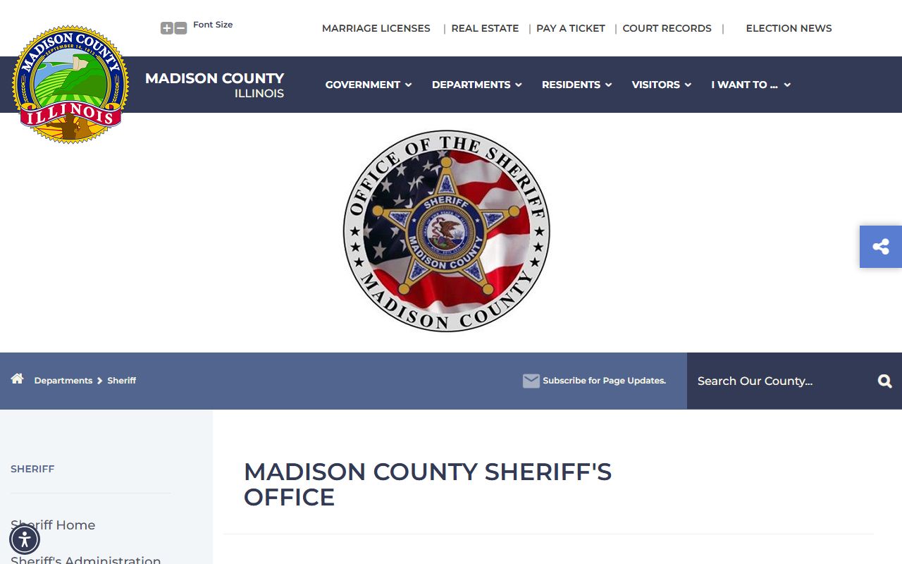 Madison County Sheriff's Office homepage used for Madison County inmate population figures